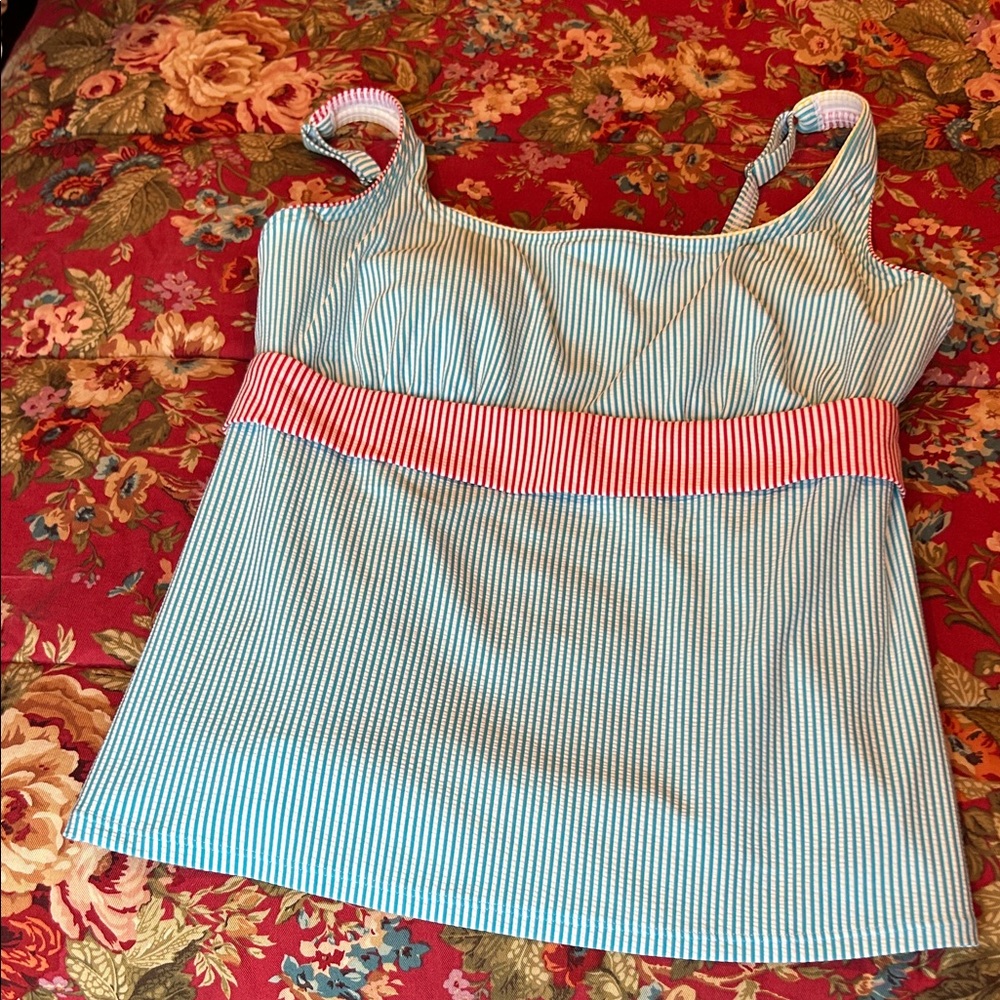 Lands' End Blue and White Striped Tankini top with underwire